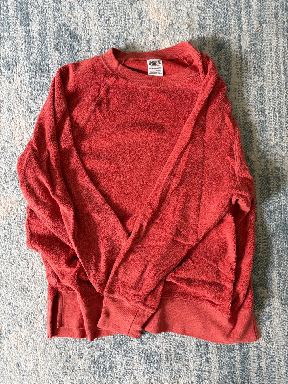 PINK Victoria's Secret Coral-Red Terry Crewneck Sweater - Men's